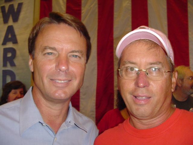 Presidential candidate John Edwards w AHS Ames High School 1972 Alumni Craig Stephenson at a town hall meeting Thursday August 16, 2007 in Ames Iowa